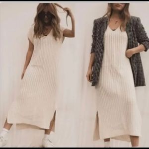 New Massimo Dutti Italian Yarn Cable Knit White Dress Made in Spain Size M